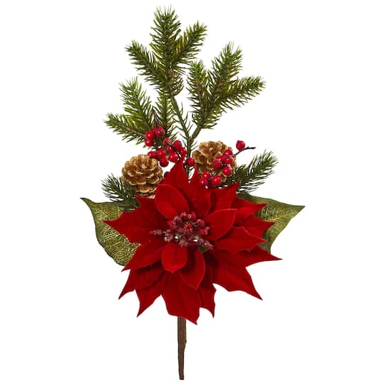 Red Poinsettia, Berry &#x26; Pine Pick, 6ct.